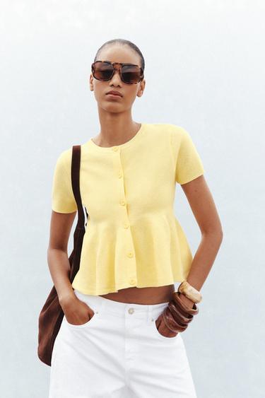 PEPLUM CARDIGAN - Yellow by Zara - Image 0