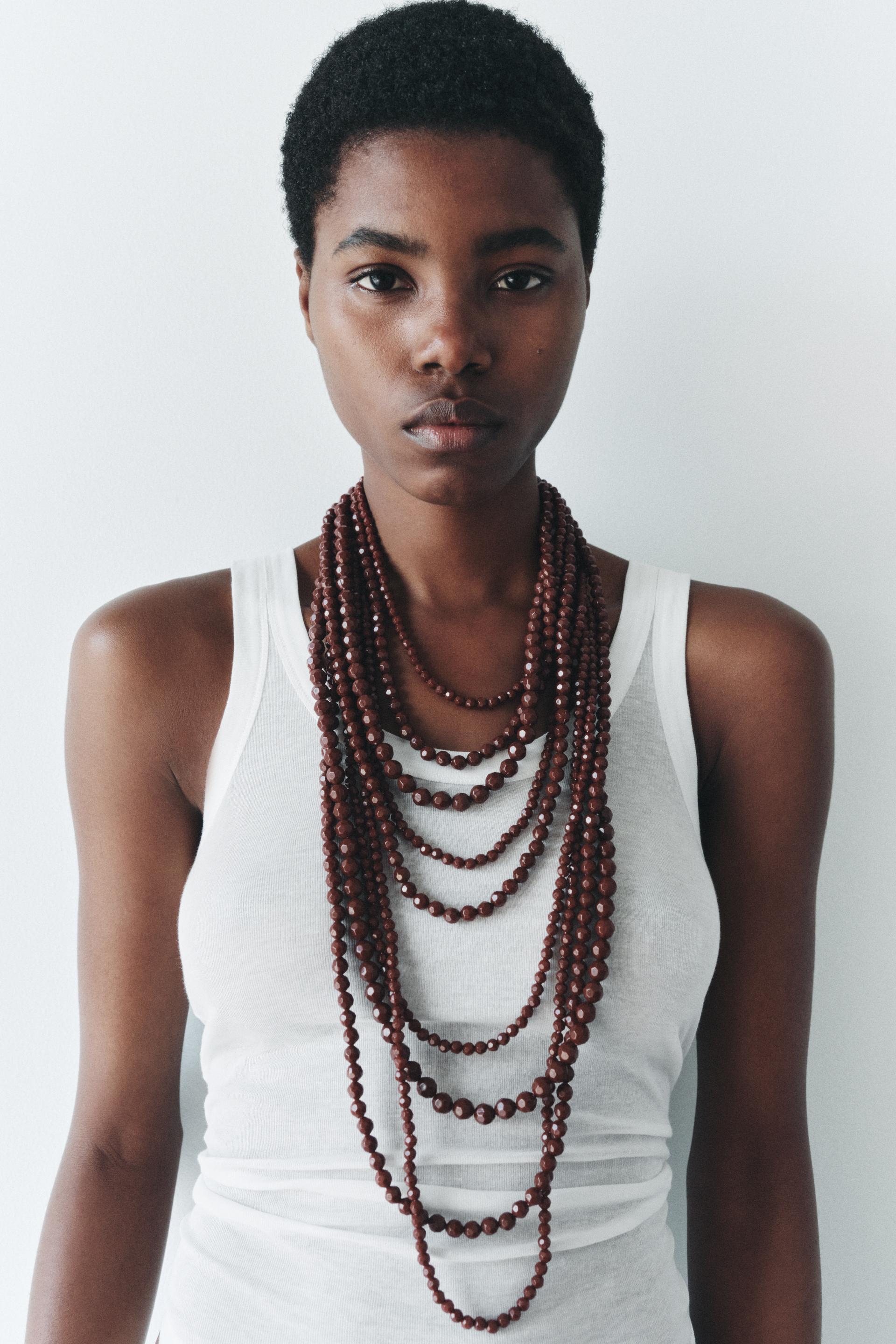 FACETED SPHERES WATERFALL NECKLACE - Brown | ZARA United States