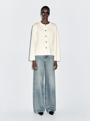 Zara 100% wool knit cardigan - Oyster-white