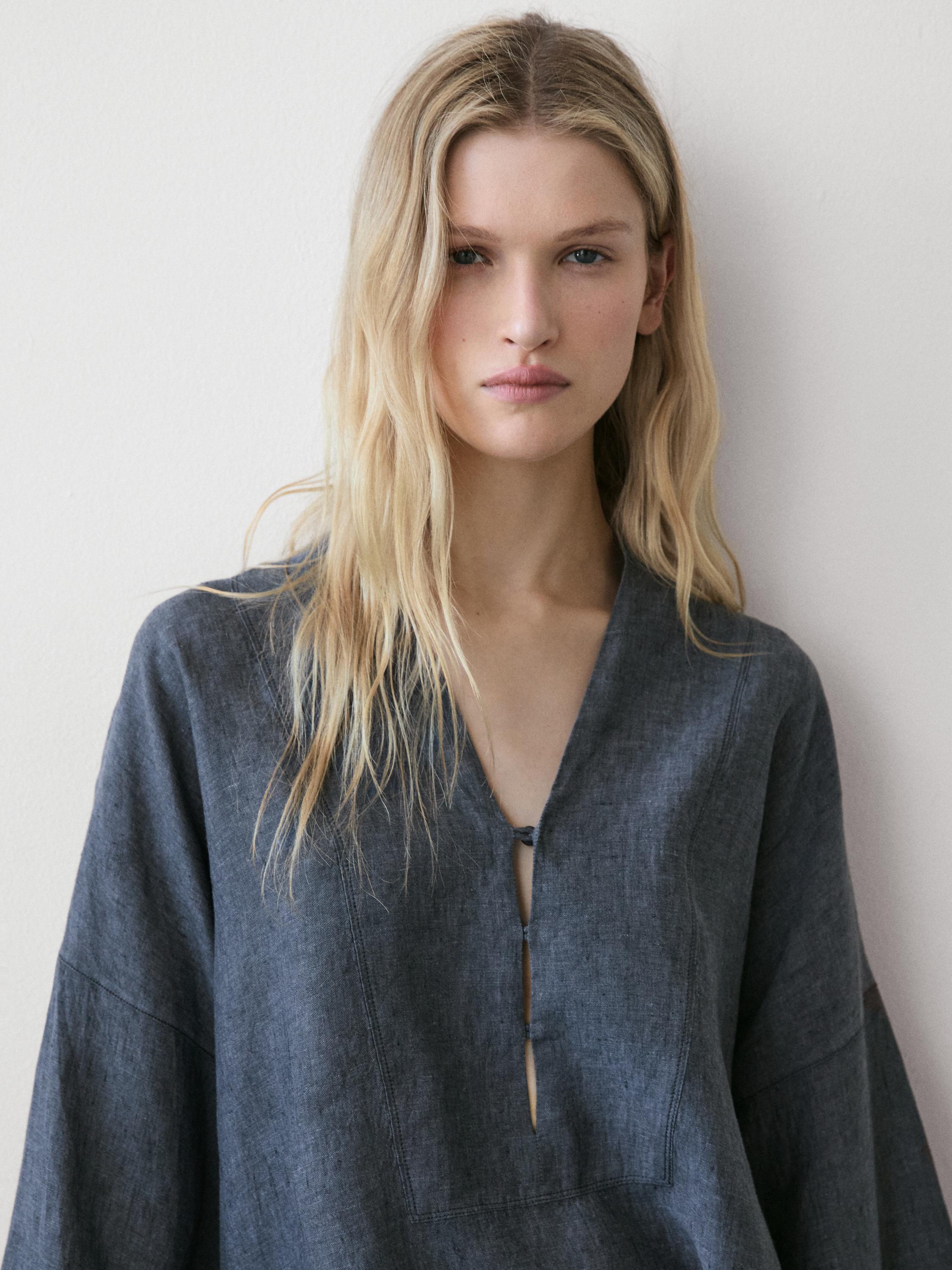 100% linen V-neck kimono