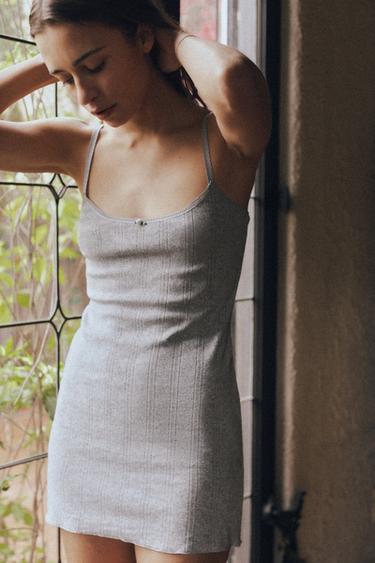 FLORAL POINTELLE DRESS - Grey marl by Zara