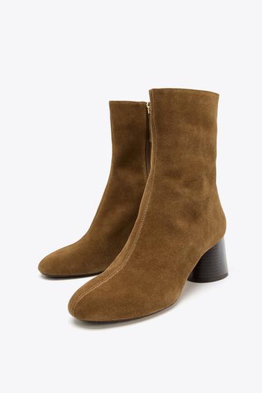 SPLIT SUEDE BLOCK HEEL ANKLE BOOTS - Sand Brown by Zara - Image 3