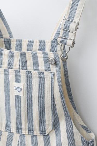 STRIPED TWILL SHORT DUNGAREES WITH FISH LABEL - Blue by Zara - Image 2
