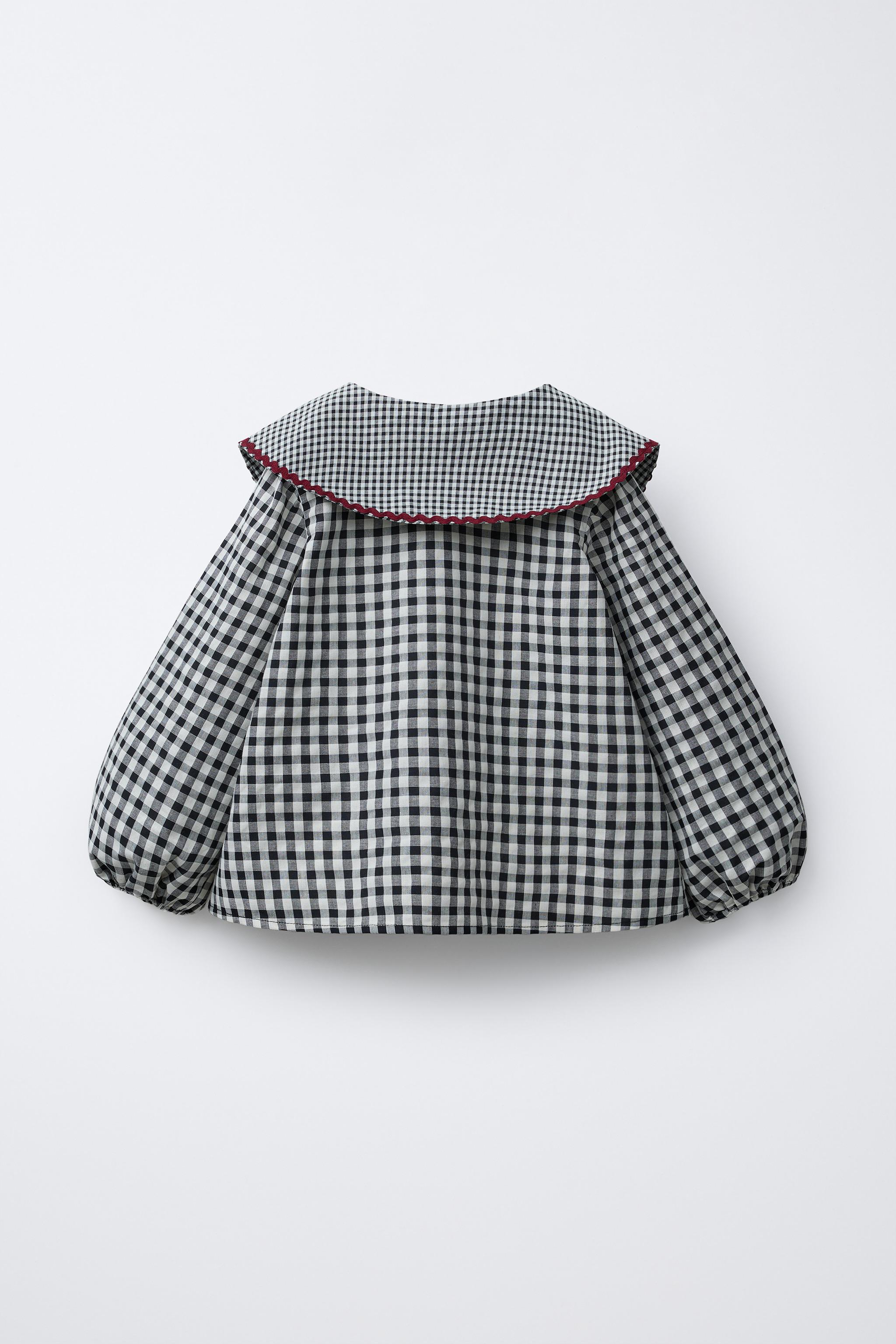 ZARA ピーターパン襟　グリーン　チェック　長袖　ブラウス　フリル　M ZARA ピーターパンカラーブラウス - メルカリ