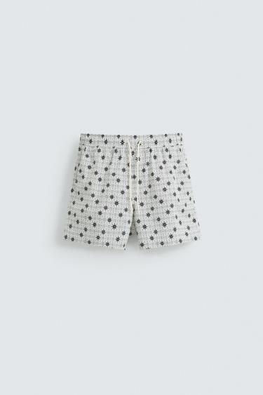 Zara GEOMETRIC PRINT MID-LENGTH SWIMSUIT - Ecru