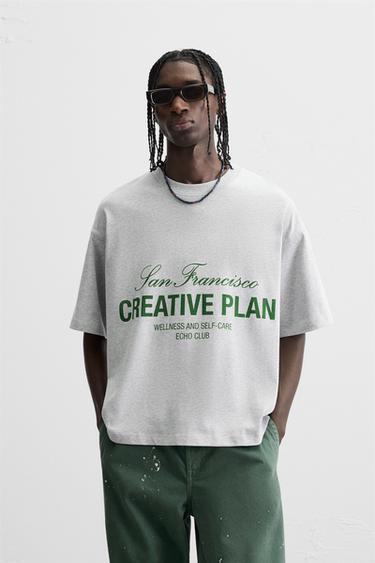 SLOGAN PRINT T-SHIRT - Grey marl by Zara