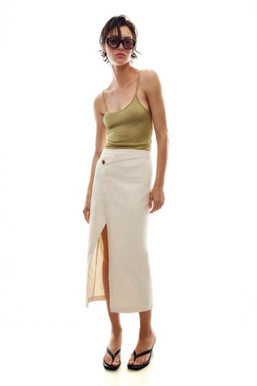 WRAP MIDI SKIRT - Ecru by Zara - Image 0