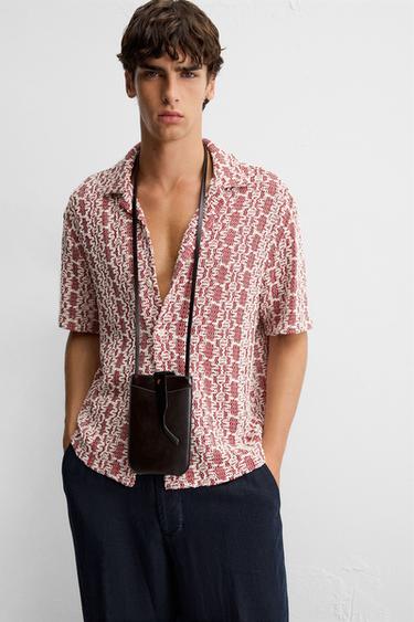CROCHET TEXTURED SHIRT - White / Red by Zara - Image 5