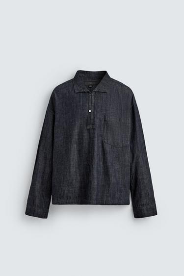 Zara RELAXED FIT DENIM POLO SHIRT - Indigo
