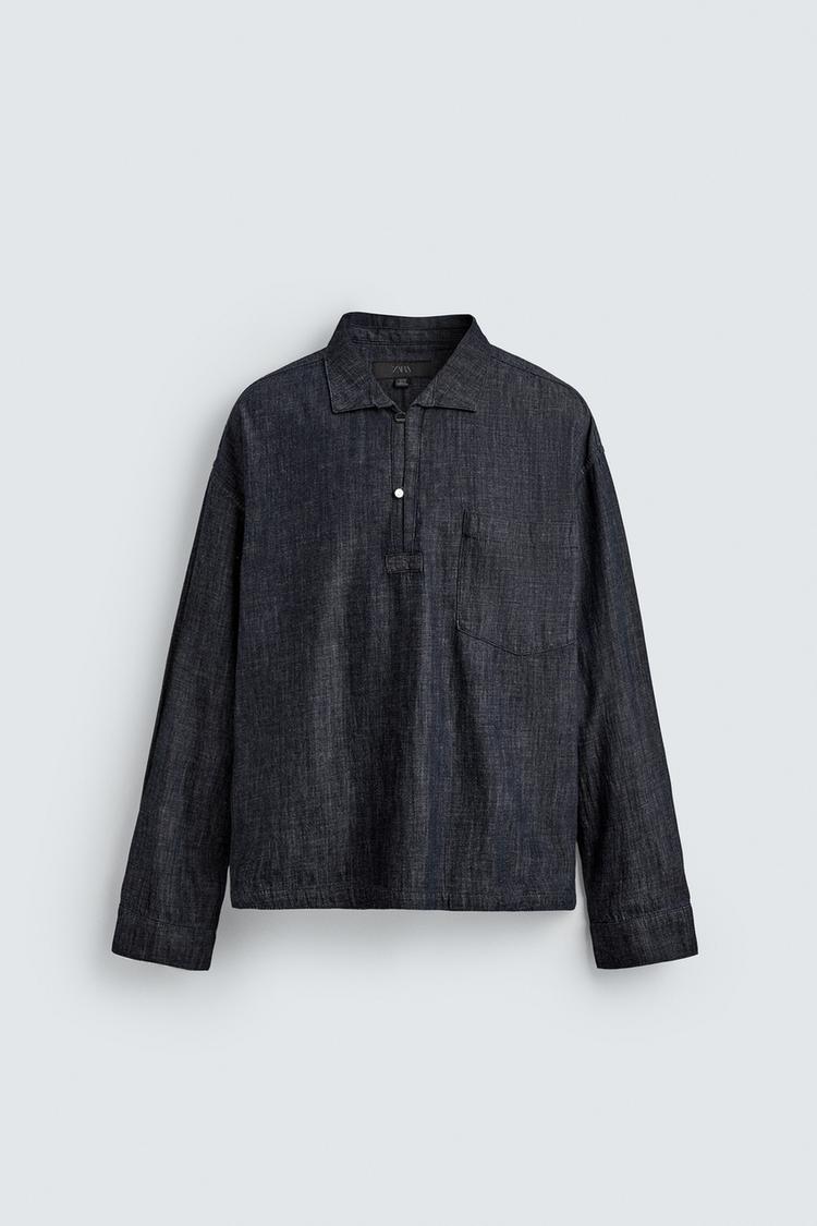 ZARA RELAXED FIT DENIM POLO SHIRT