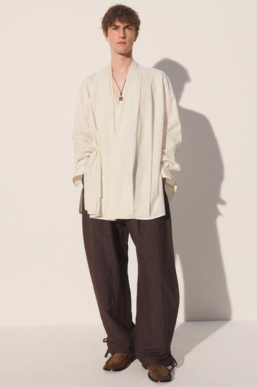 STRIPED JACQUARD KIMONO SHIRT - Ecru by Zara - Image 0