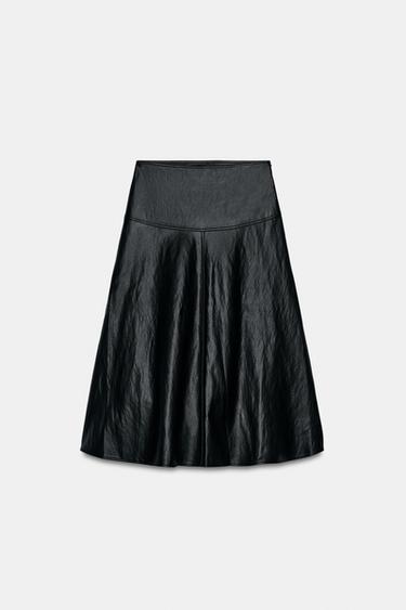 ZW COLLECTION FAUX LEATHER MIDI SKIRT - Black by Zara - Image 0