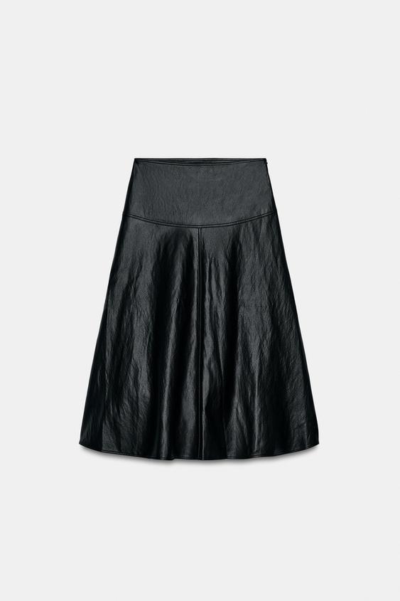 ZW COLLECTION FAUX LEATHER MIDI SKIRT - Black by Zara - Image 0