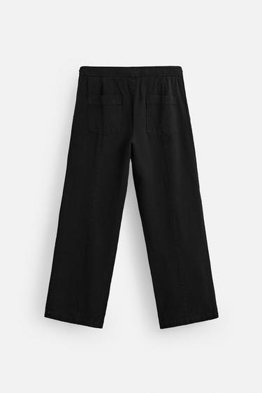 PANTALON À PLIS COTON - LIN - Noir de Zara - Image 6