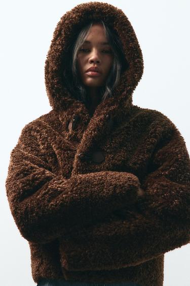 CHAQUETA EFECTO PELO ALAMARES - Marrón oscuro de Zara