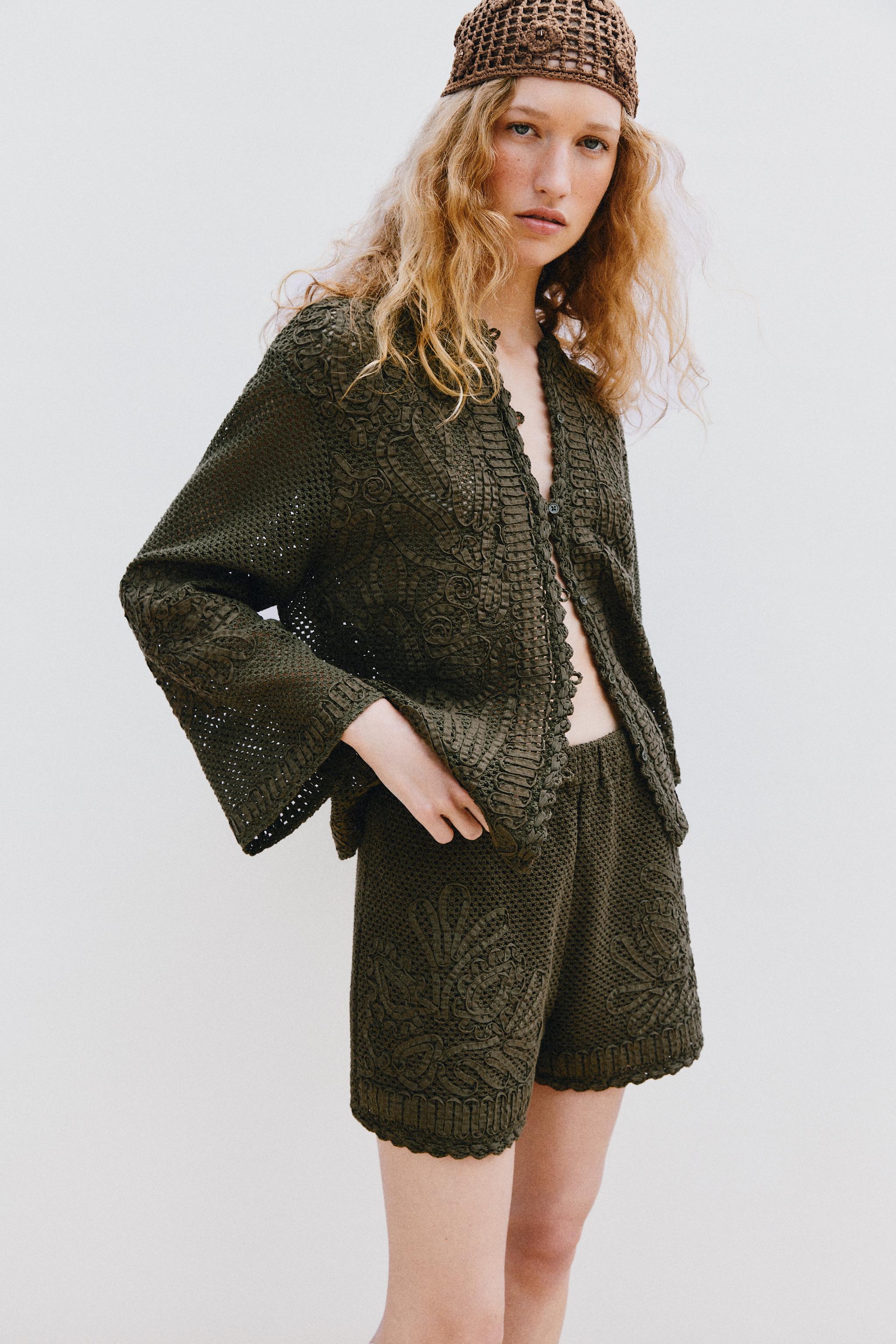 クロシェコントラストジャケット - カーキ | ZARA Japan / 日本