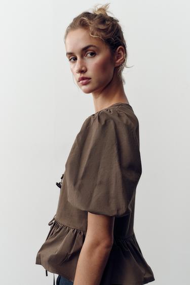 Zara COMBINATION TIE TOP - Chocolate