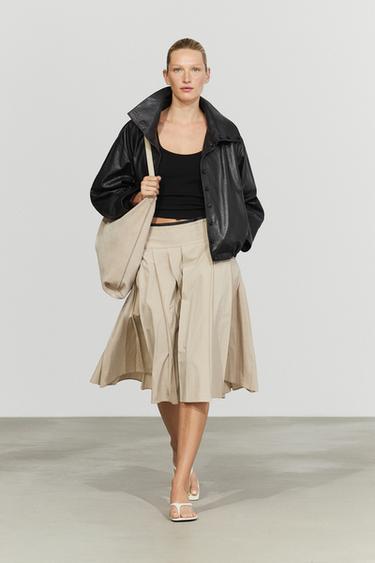 Jupe midi plissée avec ceinture contrastante - Sable de Zara - Image 0