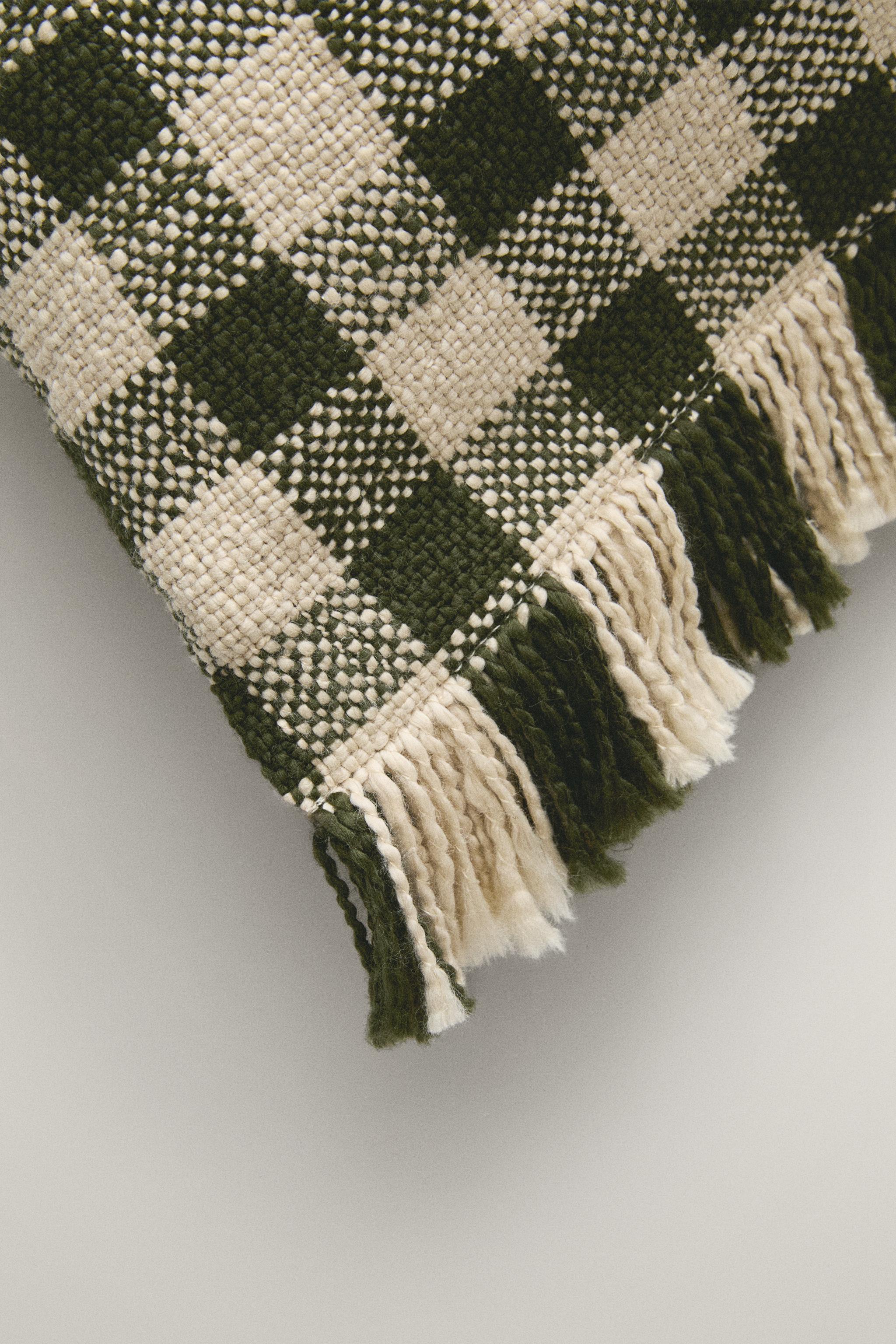 CHRISTMAS FRINGE CHECK THROW PILLOW COVER