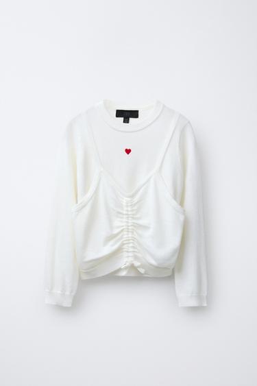 DOUBLE KNIT JUMPER WITH EMBROIDERED HEART - white by Zara