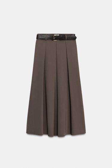 CAPE MIDI SKIRT WITH BELT - Brown by Zara