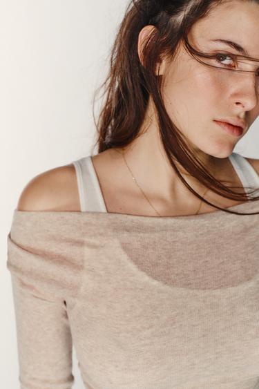 ASYMMETRIC MOCK LAYER T-SHIRT - Sand / Marl by Zara