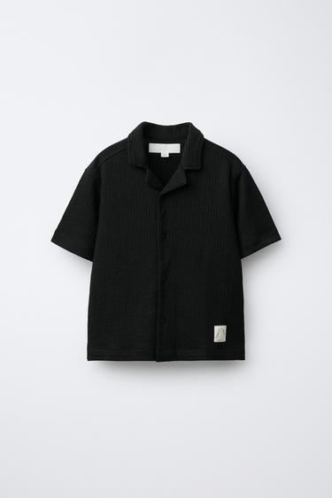 BOWLING SHIRT AND TEXTURED BERMUDA SHORTS SET WITH LABEL - Black by Zara - Image 1
