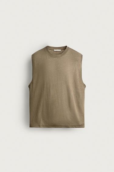 RELAXED FIT COTTON/LINEN TANK TOP - Leopard by Zara