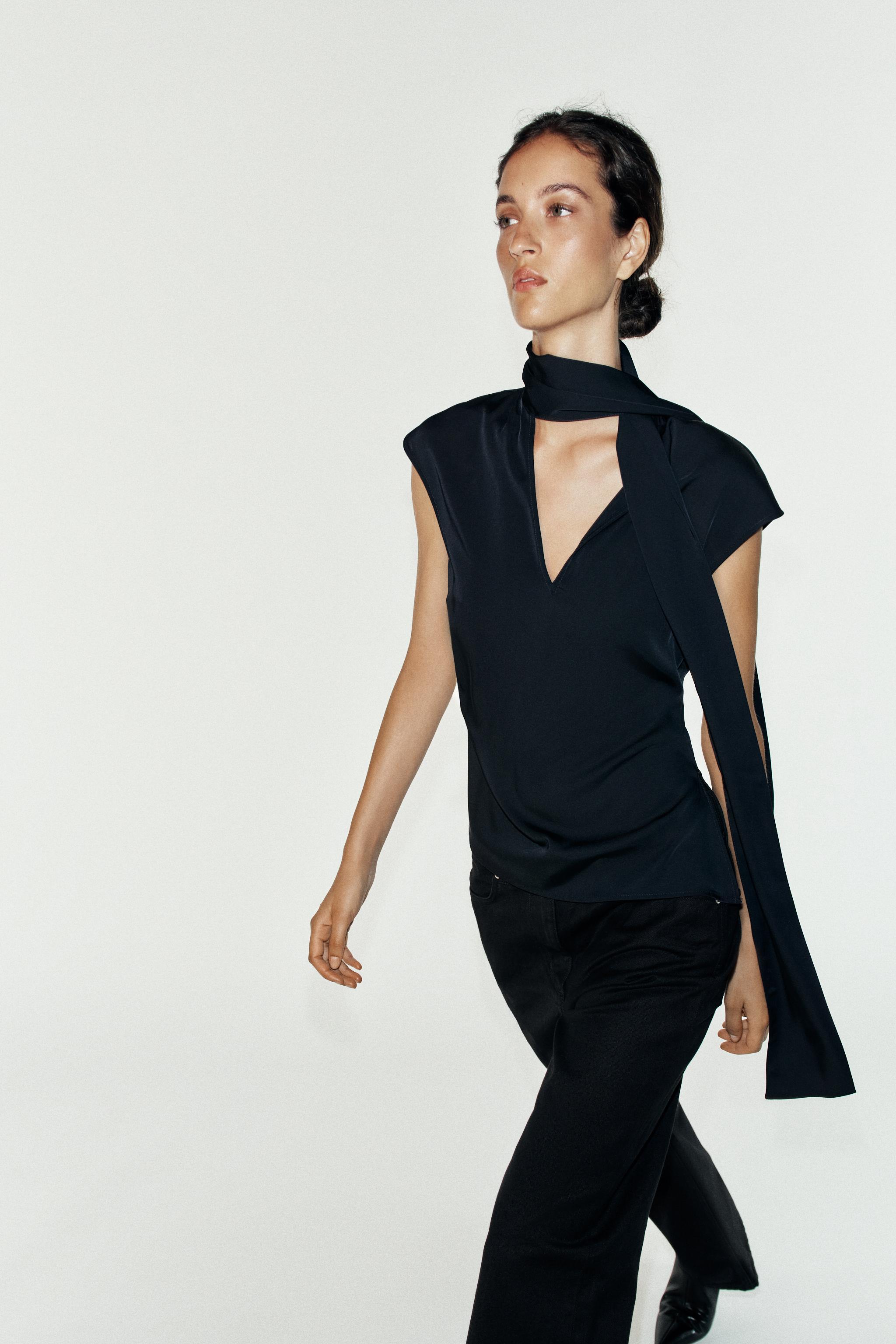 BOW SLEEVELESS TOP — Navy blue