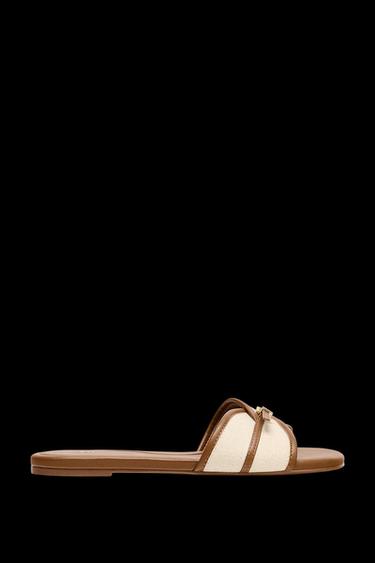 Zara BUCKLE FLAT FABRIC SANDALS - Dark tan - Image 0