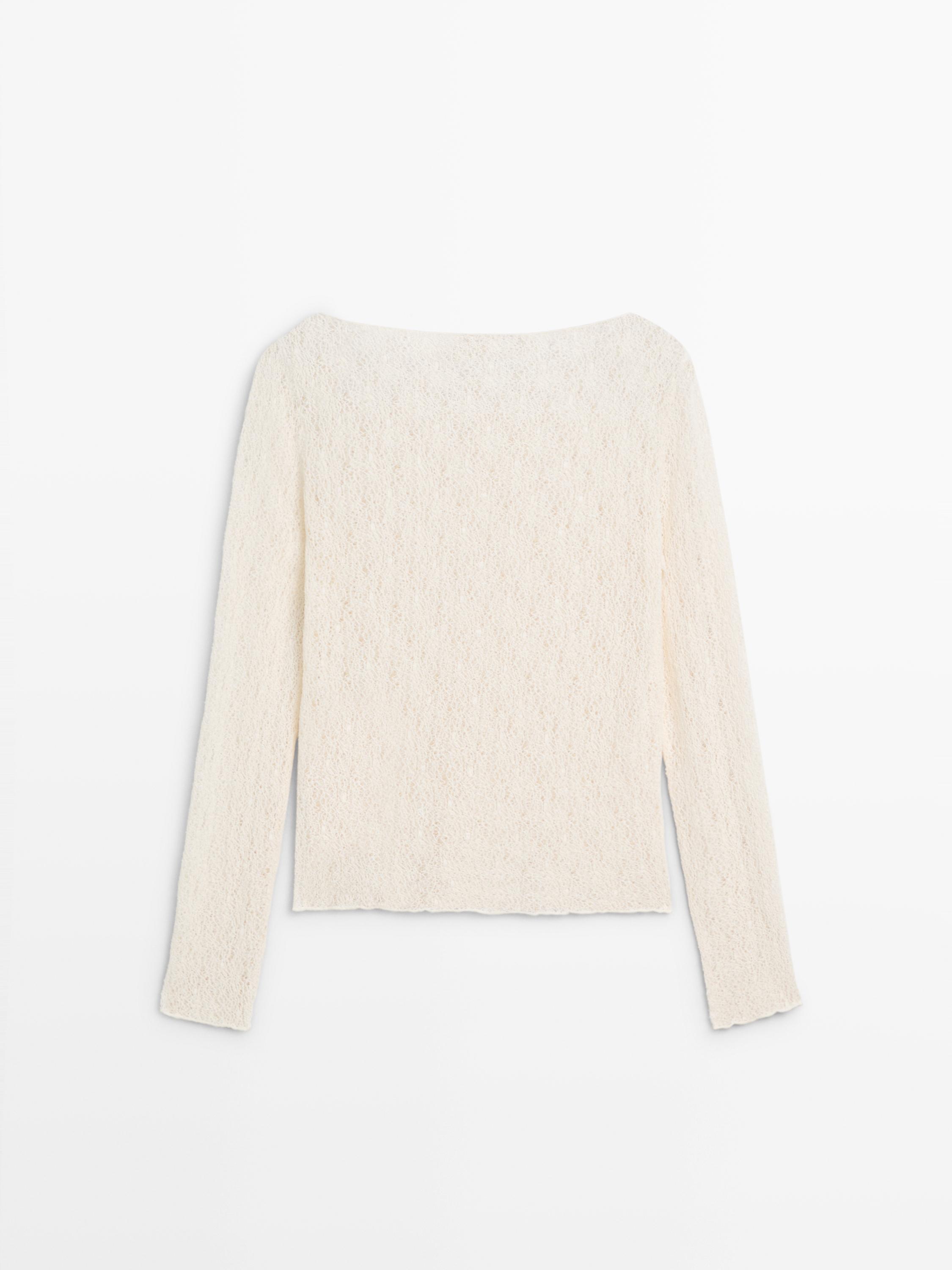 Boat neck T-shirt with lace detail