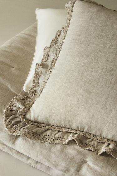 LINEN CUSHION COVER WITH LACE TRIM - Light beige by Zara - Image 5