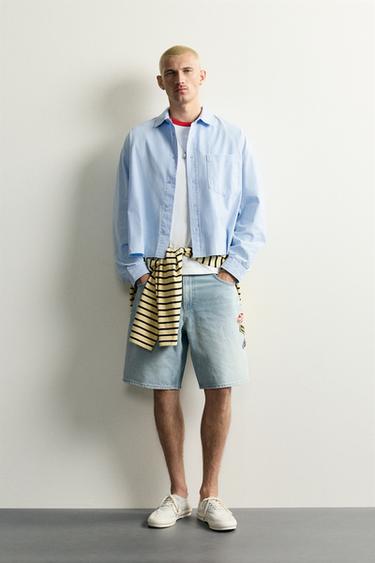 BERMUDA DENIM RELAXED FIT PARCHES - Azul de Zara - Imagen 0