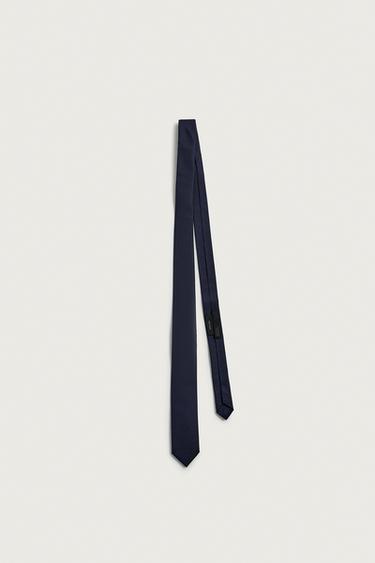 100% SILK SLIM FIT TIE - Navy blue by Zara