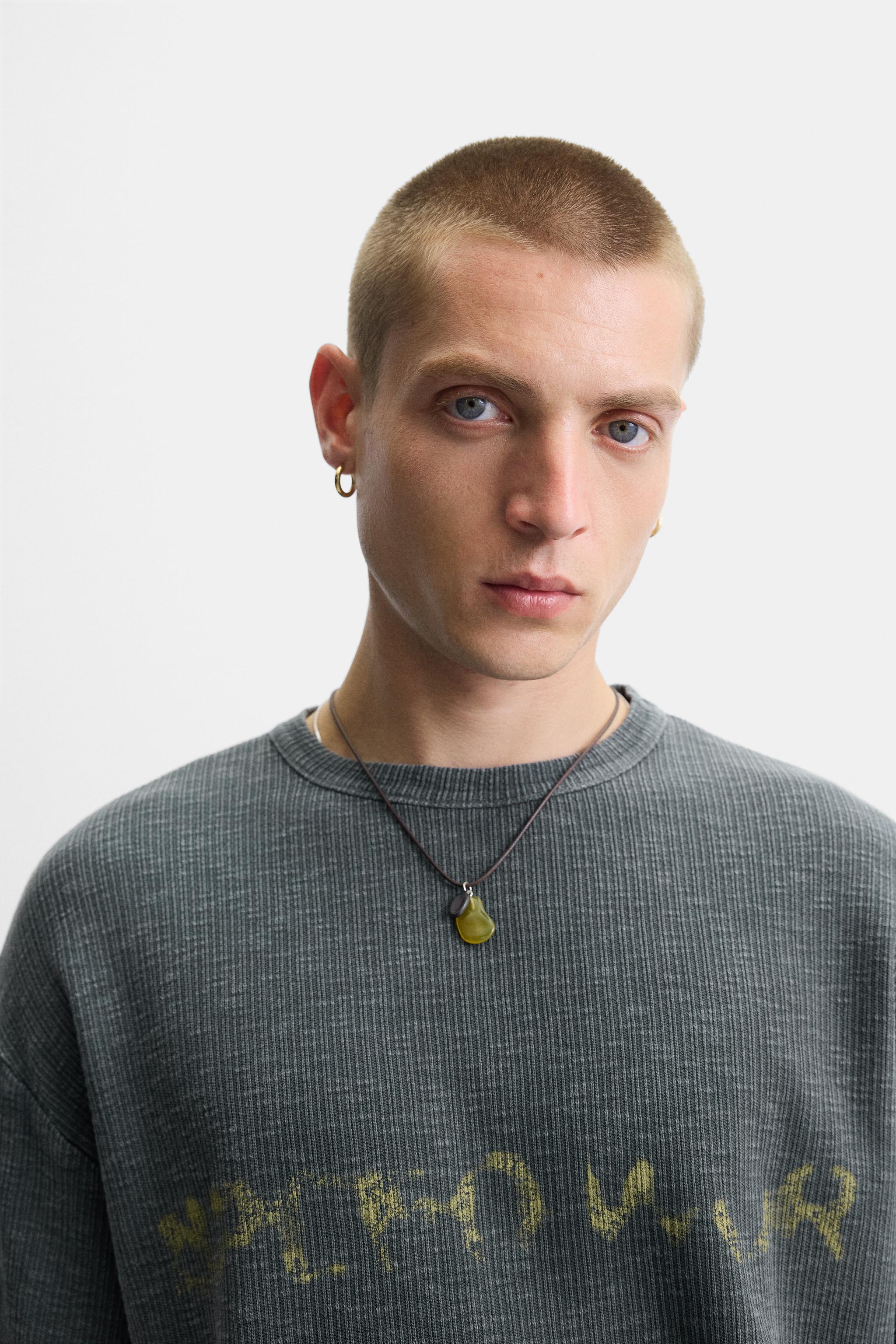 【ZARA】ウォッシュ加工プリントニットＴシャツ4805/435/428 ウォッシュ加工プリントニットTシャツ - ブルー/グレー | ZARA