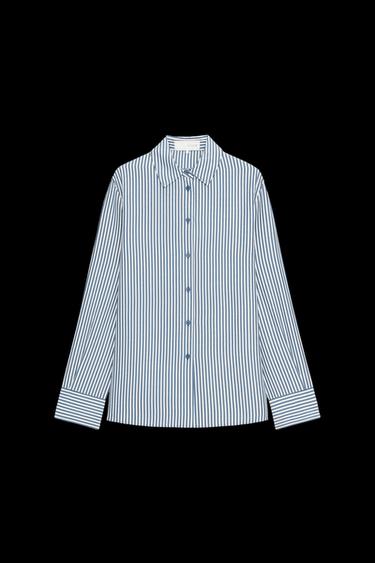 Zara FLOWY STRIPED SHIRT ZW COLLECTION - Blue / White - Image 0