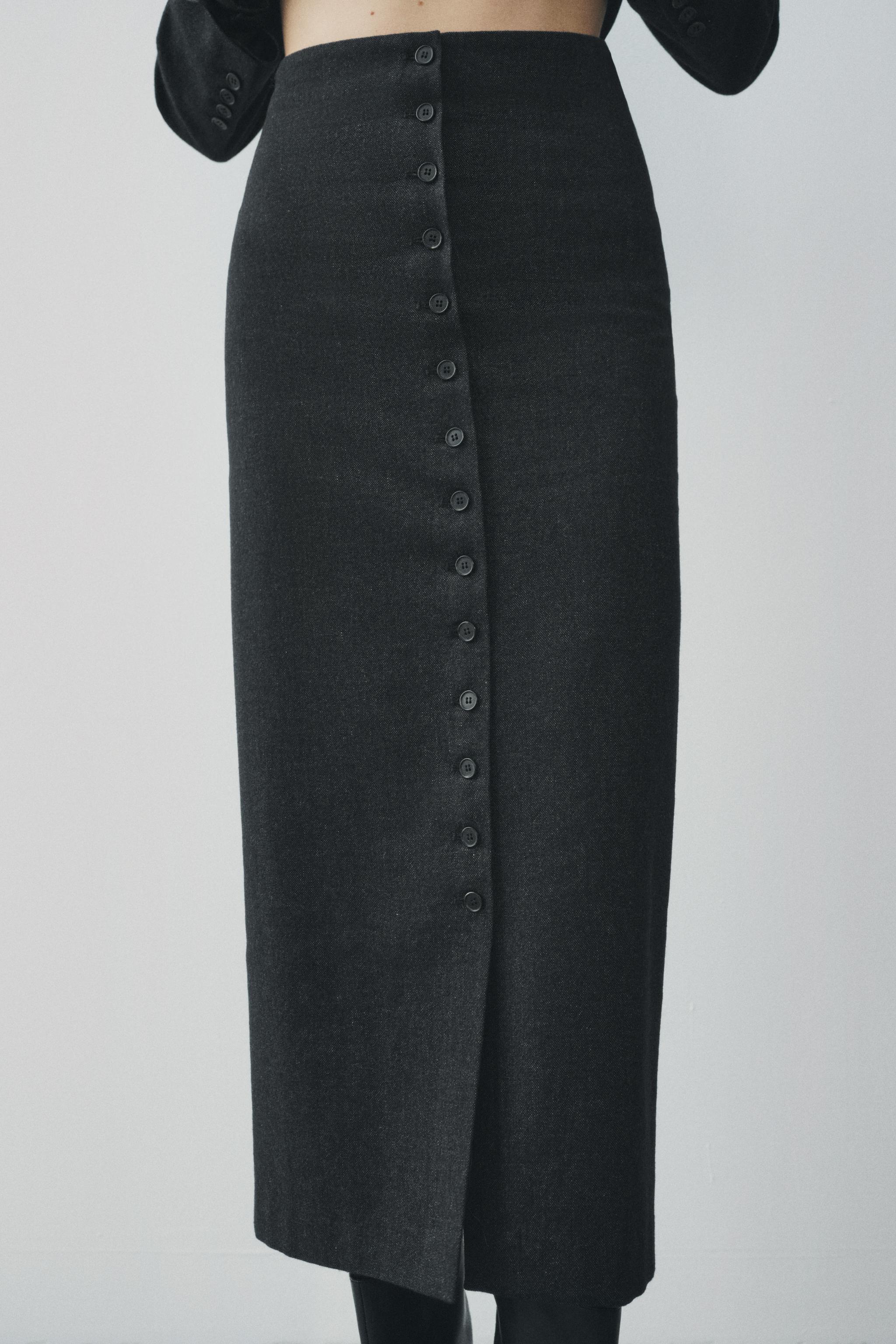 Zara Wool Blend Pencil Skirt Zw Collection Gray Women