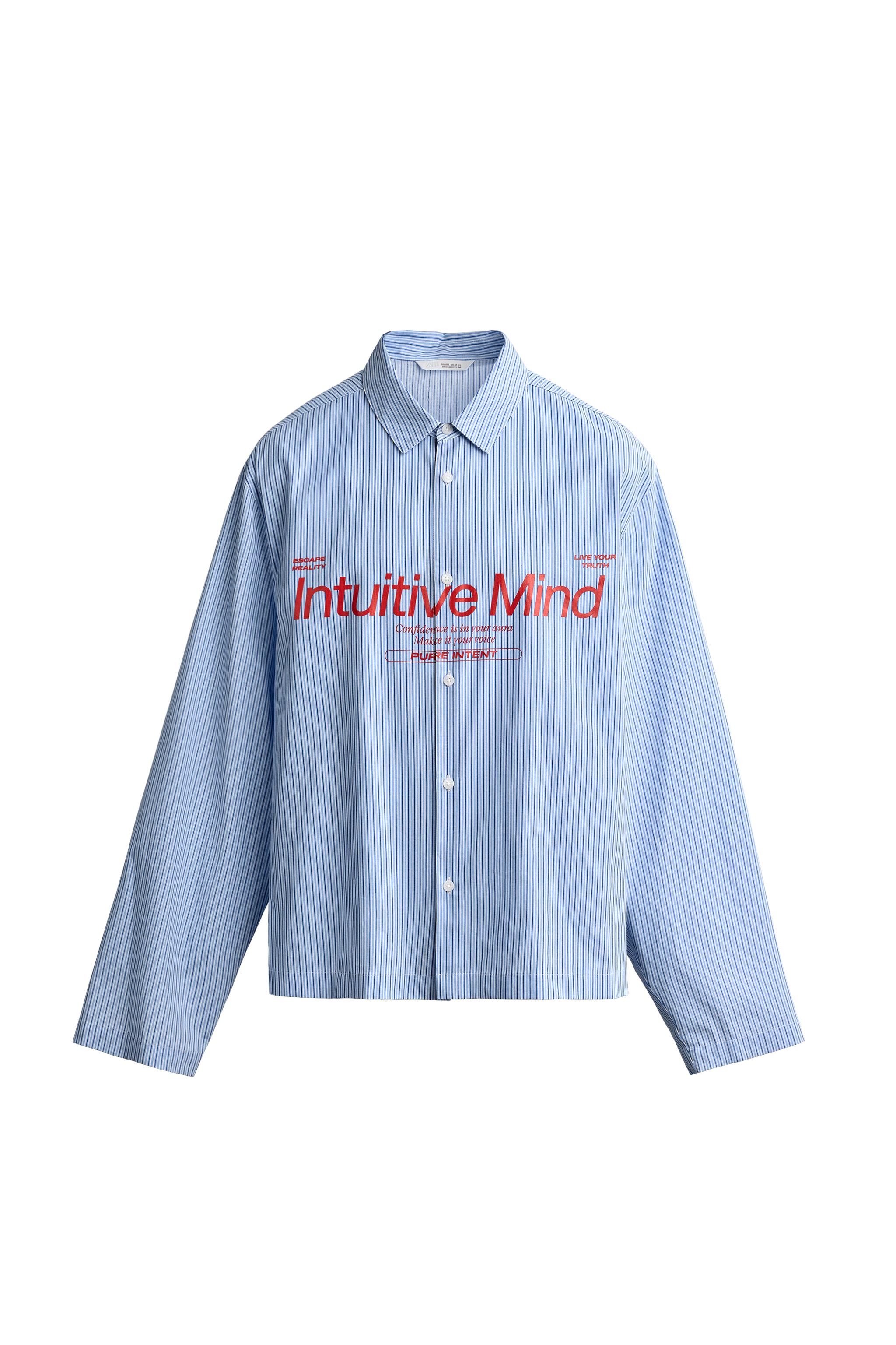 CAMISA RELAXED FIT RAYAS TEXTO ESTAMPADO
