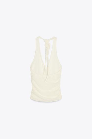 HAUT À ENCOLURE AMÉRICAINE ET PLIS X FANGLU LIN - Blanc cassé de Zara - Image 6