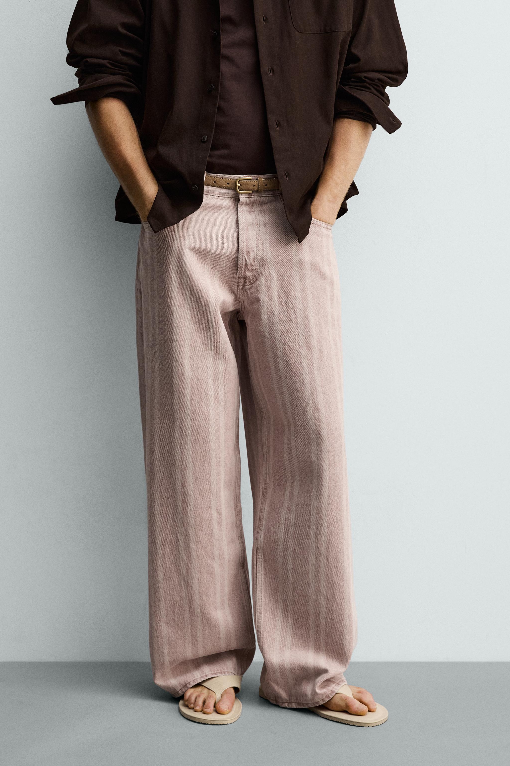 ストライプ柄リラックスフィットデニムパンツ - ピンク | ZARA Japan