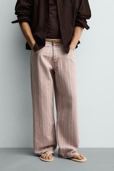 STRIPED RELAXED FIT JEANS - Pink by Zara