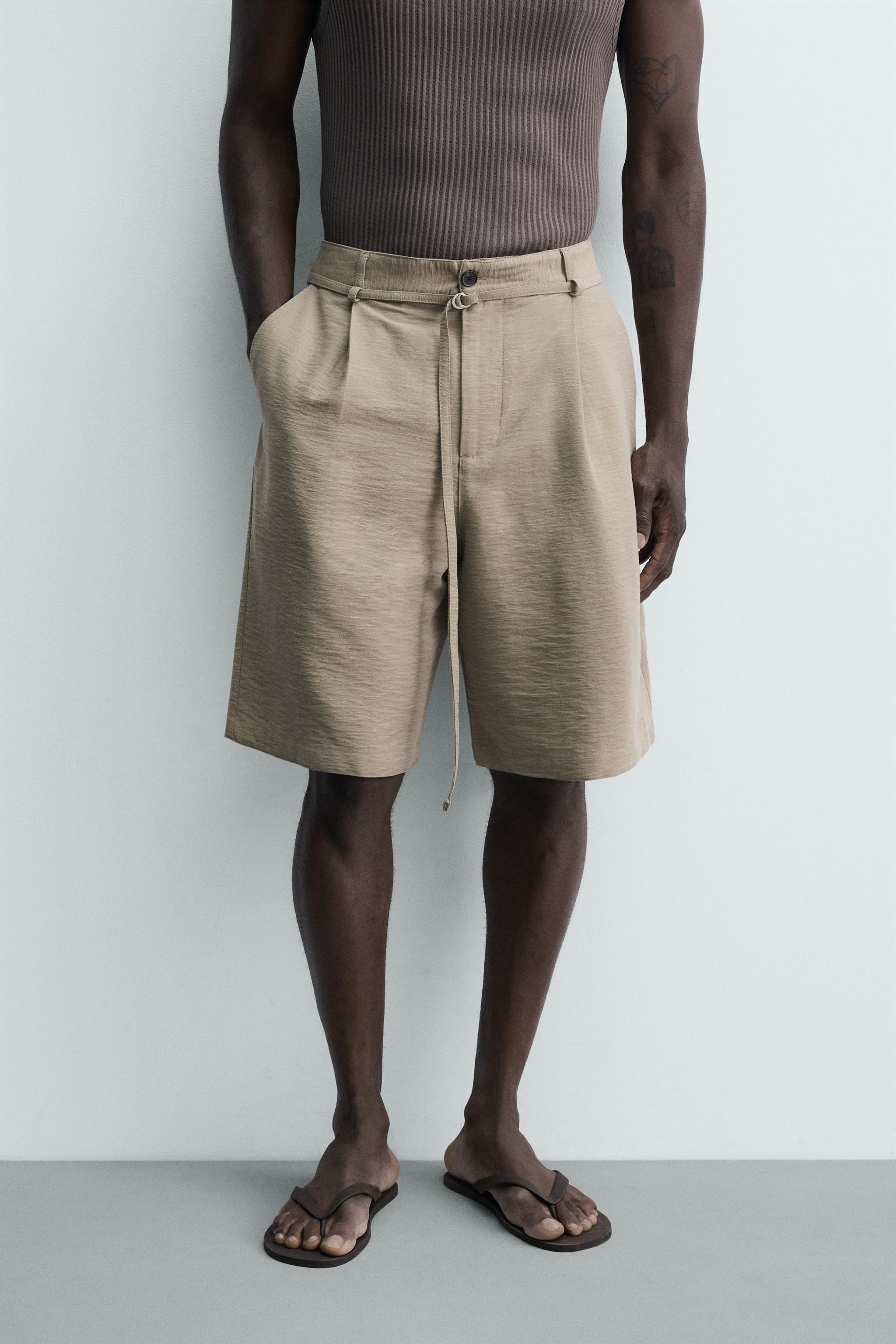 RELAXED FIT PLEATED BELTED SHORTS — camel (alternate view)