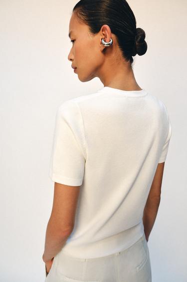 KNIT BUTTON-UP TOP - White by Zara - Image 4