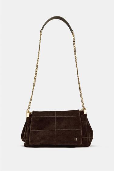 BOLSA DE COURO DE OMBRO - Chocolate da Zara