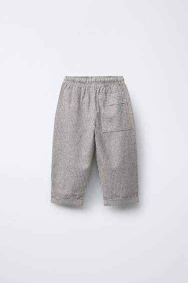 STRIPED BAGGY TROUSERS - Ecru / Blue by Zara - Image 1