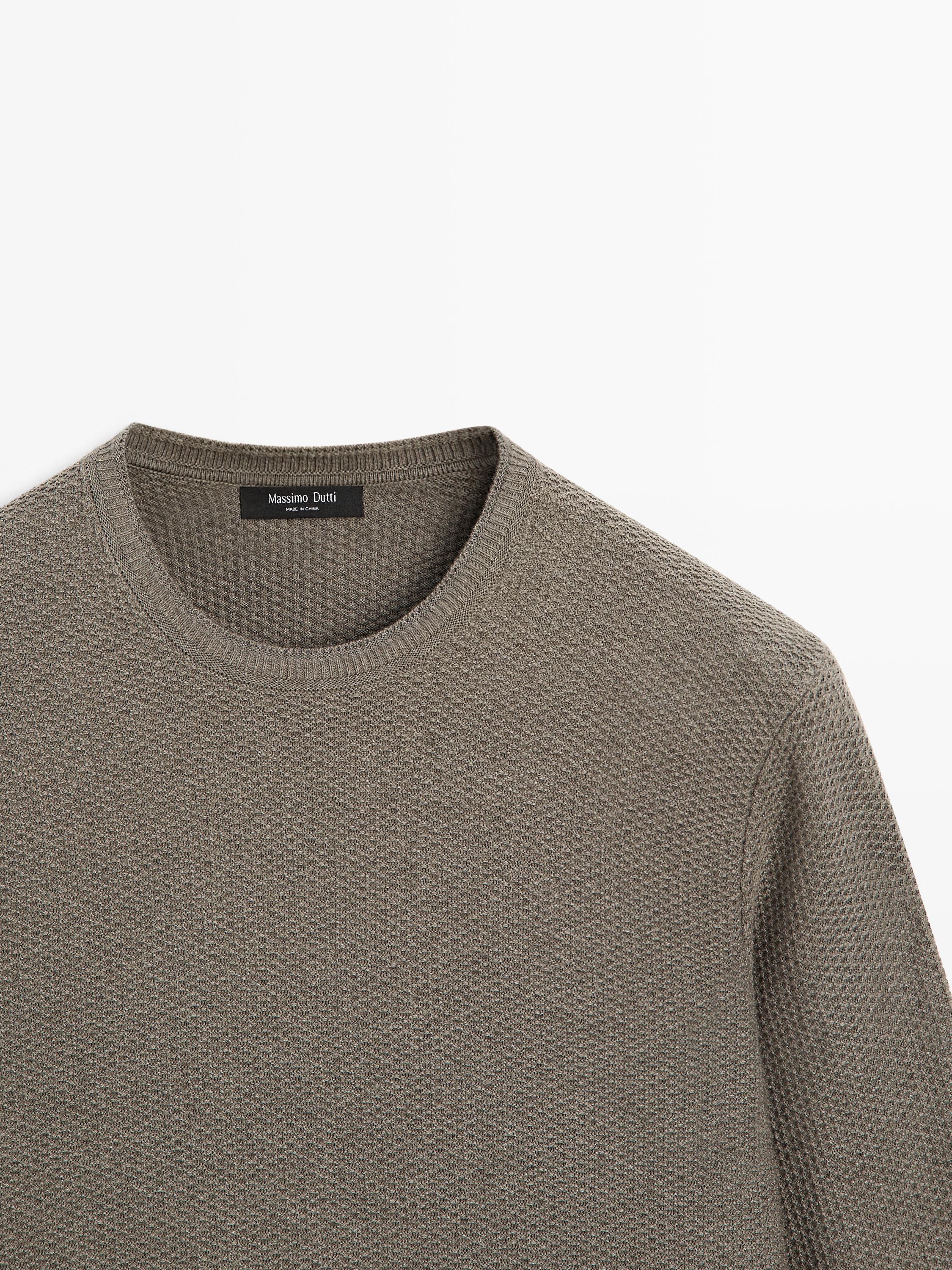 Textured cotton blend knit sweater