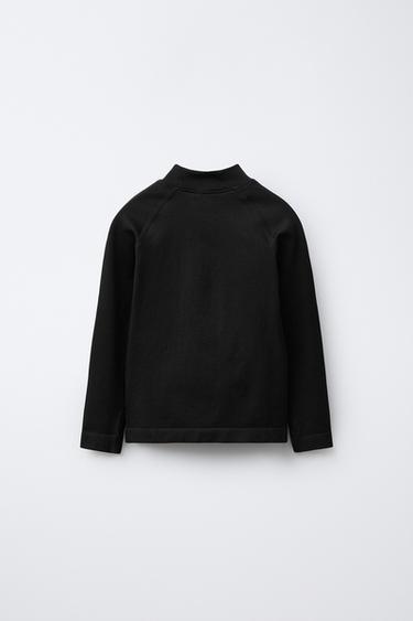 BREATHABLE RIBBED T-SHIRT WITH RAISED SLOGAN - Black by Zara - Image 1