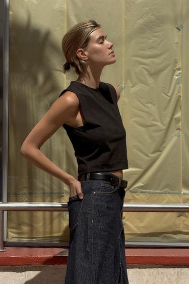 COTTON CROP TOP - Black de Zara - Image 1
