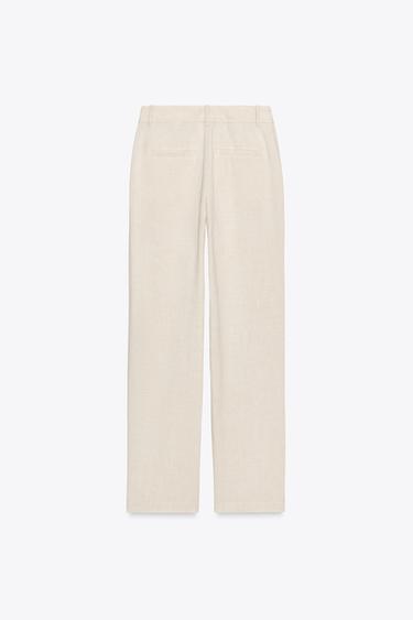 STRAIGHT-LEG LINEN BLEND TROUSERS - Light beige by Zara - Image 5