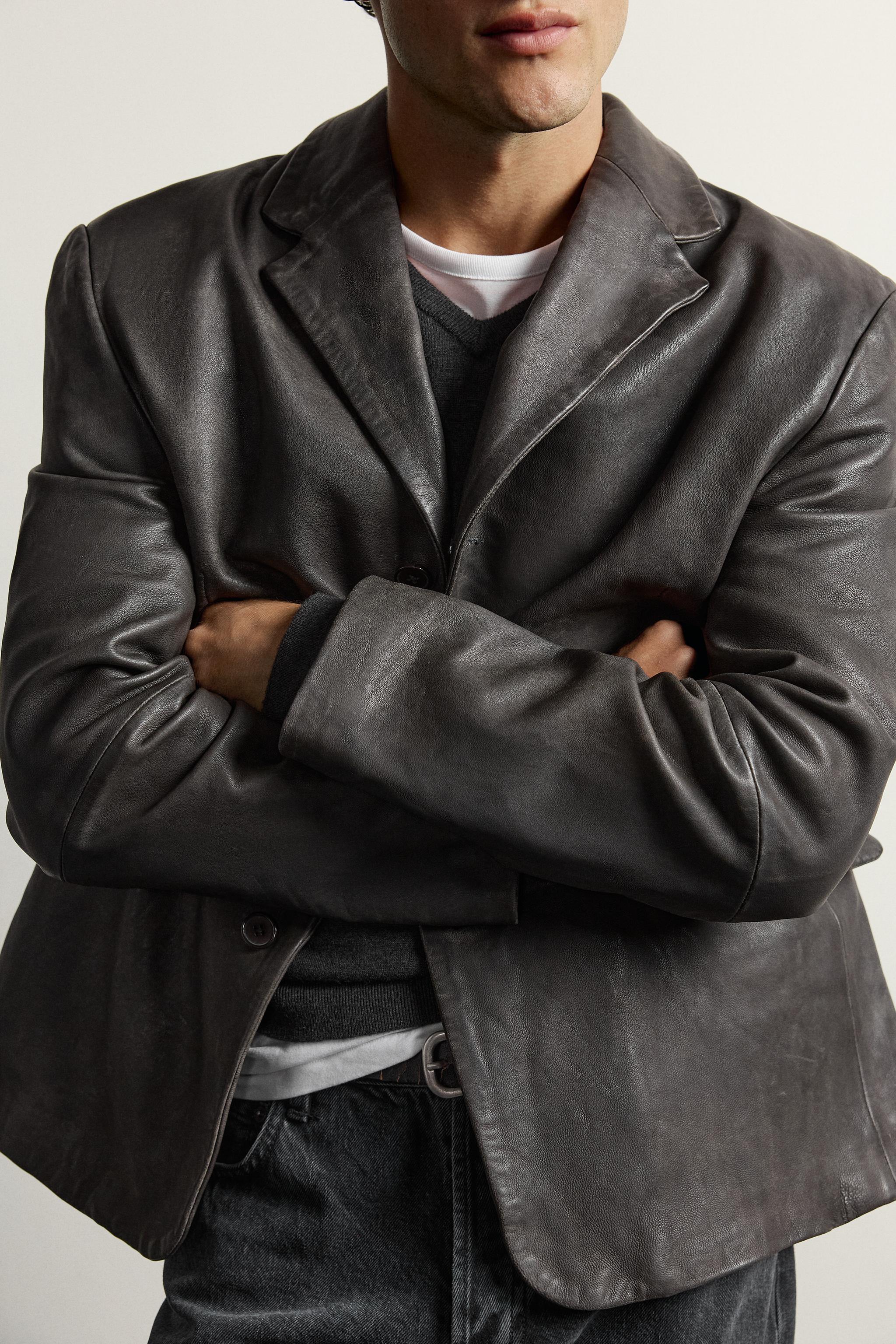 REGULAR FIT LEATHER BLAZER